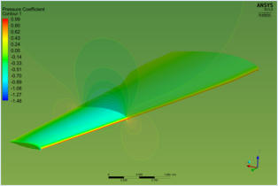 Cp distribution on the wing and at cross-section y=4.2 m (piezo-wing model)